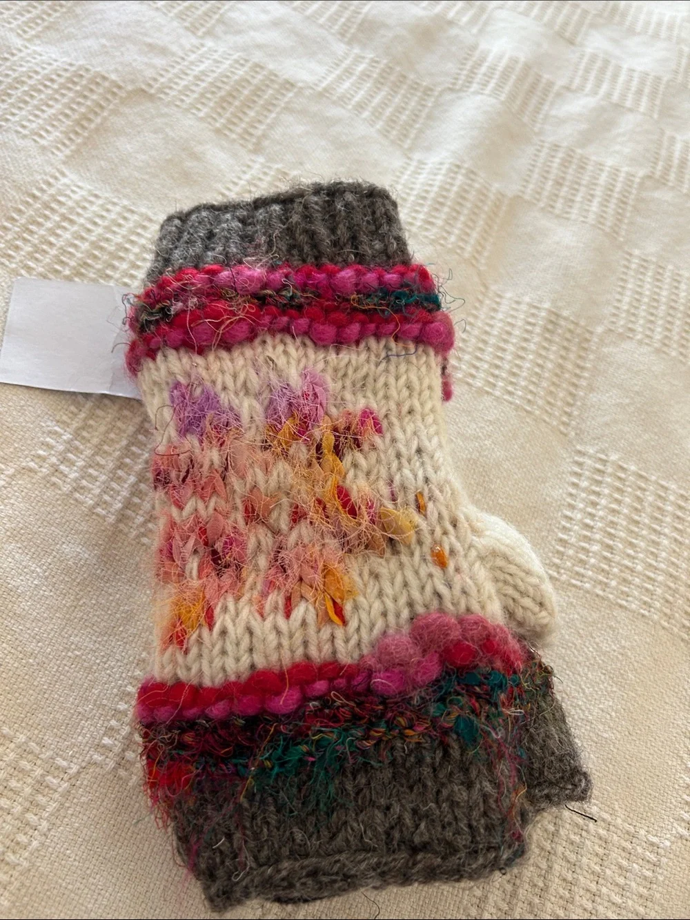 100% Wool Knitted Hand Warmers Colourful Fingerless Silk Hippy Boho Gloves sm